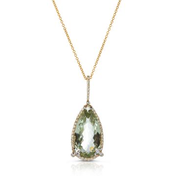 Pear-Shaped Prasiolite and Diamond Halo Pendant in 14K Yellow Gold (20x11mm)
