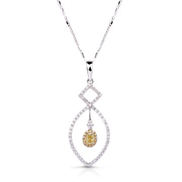 Two-Tone Pear Shaped Oval Yellow Diamond Pendant in 14K White and Yellow Gold (0.56ct)