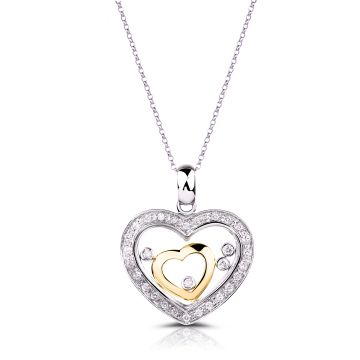 Two-Tone Floating Glass Heart Diamond Pendant in 14K White and Yellow Gold (0.30ct)