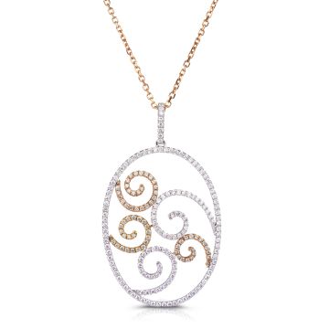 Tri-color Diamond Oval-Shaped Pendant in 14K White, Yellow and Rose Gold (1.46ct)