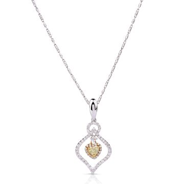 Two-Tone Fancy Yellow Diamond Heart Lotus Pendant in 18K White and Yellow Gold 