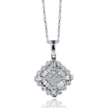 round-baguette-diamond-cluster-white-gold-necklace
