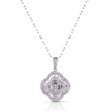 Diamond Cluster Clover Pendant in 18K White Gold (1.29ct)