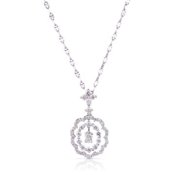 Double Circle with Floating Diamond Pendant in 18K White Gold (0.86ct)