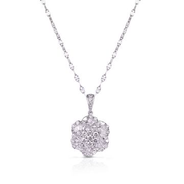 Baguette and Round Diamond Swirl Pendant in 18K White Gold (0.78ct)