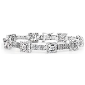 Square and Bar Diamond Bracelet in 14K White Gold (5.27ct)