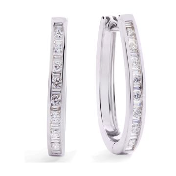 Channel Set Diamond Oval Hoops in 14K White Gold (0.99ct)