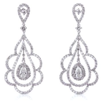 Diamond Pear Shaped Dangle Earrings in 18K White Gold (2.85ct)