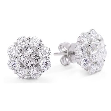 Diamond Cluster Earrings in 18K White Gold (3.28ct)
