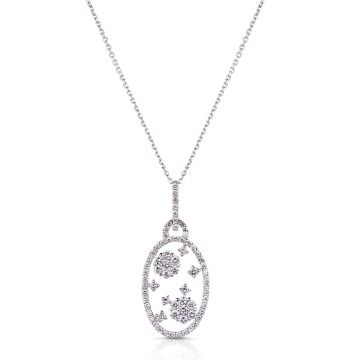 Oval-Shaped Diamond Cluster Pendant in 18K White Gold (0.88ct)