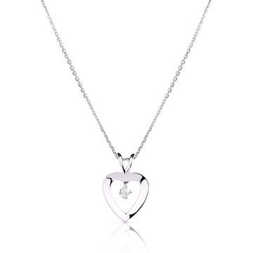 Petite Heart Shaped Single Diamond Heart Pendant in 14K White Gold (0.05ct)