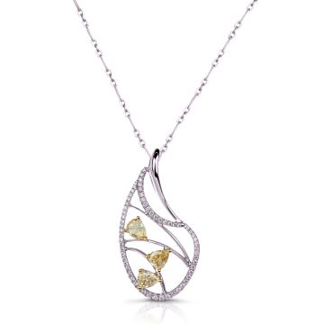 Pear-Shaped Yellow Diamond Pendant in 18K White and Yellow Gold 