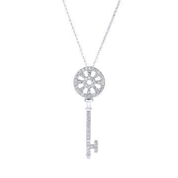 Petite Circle Diamond Key Pendant in 14K White Gold (0.58ct)