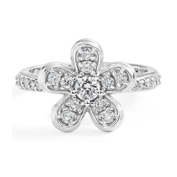 Petite Daisy Diamond Flower Ring in 14K White Gold (0.75ct)