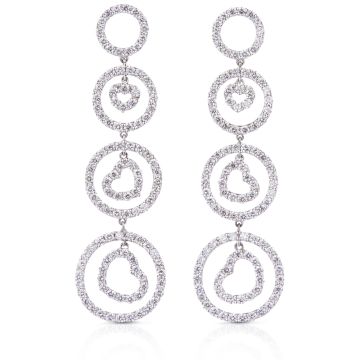 Heart in Circle Dangle Earrings in 18K White Gold (4.96ct)
