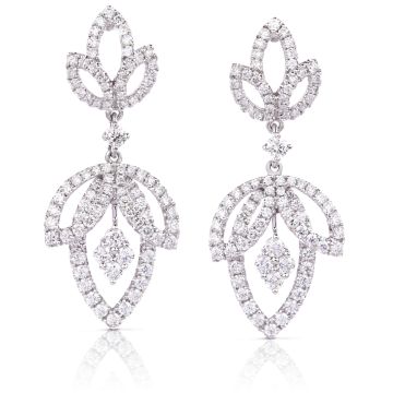 Diamond Leaf Dangle Earrings in 18K White Gold (2.30ct)