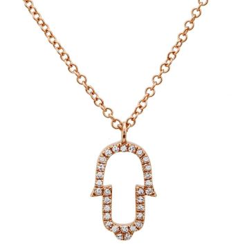 Small Open Diamond Hamsa Pendant in 14K Rose Gold (0.07ct)