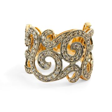 Champagne-Diamond Floral Ring in 14k Yellow Gold (1.51ct)