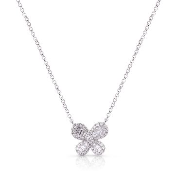 Mini Baguette Diamond Butterfly Necklace in 18K White Gold (0.50ct)