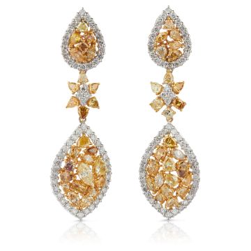 Multi-Colored Diamond Dangle Earrings in 18K White Gold 