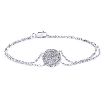 Baguette Diamond Double Strand Disc Chain Bracelet in 18K White Gold (0.51ct)