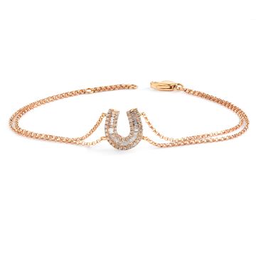 Baguette Diamond Horseshoe Double Strand Chain Bracelet in 18K Rose Gold (0.33ct)