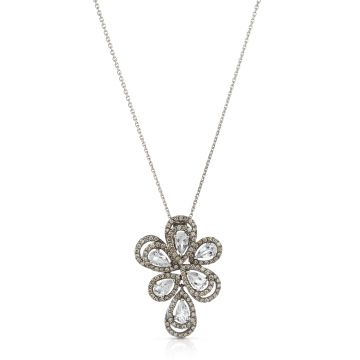 White Topaz and Diamond Flower Necklace in 14K White Gold (0.58ct)