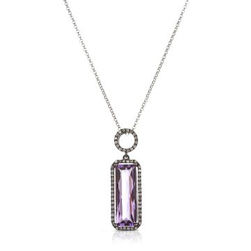 Amethyst and Diamond Rectangular Pendant in 14K White Gold (18x6mm)