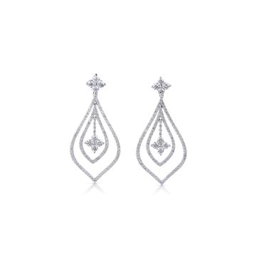 Diamond Cluster Teardrop Dangle Earrings in 14K White Gold (3.50ct)