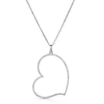 Tilted Curved Open Heart Diamond Pendant in 14K White Gold (0.25ct)
