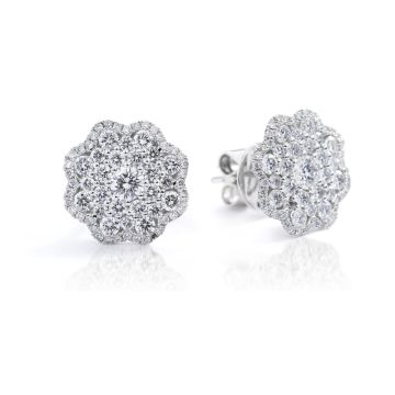 Diamond Flower Cluster Studs in 18K White Gold (1.78ct)