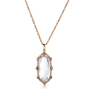 Oval White Topaz & Diamond Pendant in 14K Rose Gold (24x10mm)