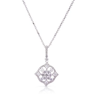 Vintage Diamond Cluster Pendant with Milgrain in 18K White Gold (0.85ct)