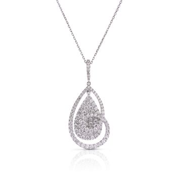 Diamond Swirl Teardrop Pendant in 18K White Gold (1.42ct)