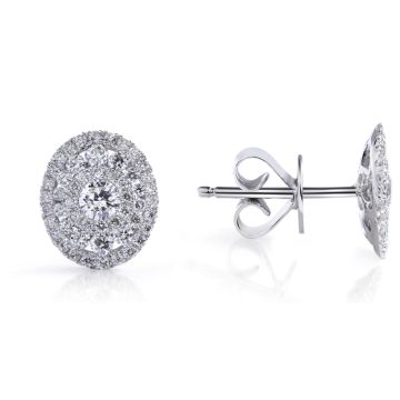 Oval Illusion Diamond Studs in 18K White Gold (0.65ct)