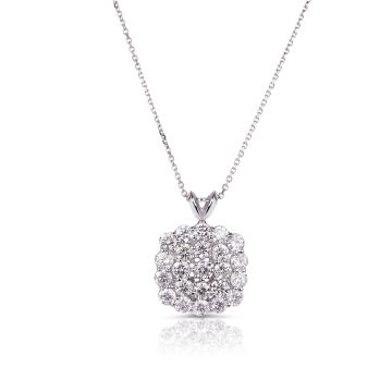 Cushion-Shape Diamond Cluster Pendant in 14k White Gold (3.15ct)