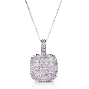 Textured Cushion-Shaped Diamond Cluster Pendant in 14K White Gold (2.65ct)