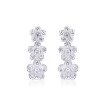 Cluster Flower-Shaped Diamond Drop Earrings in 14K White Gold (1.30ct)