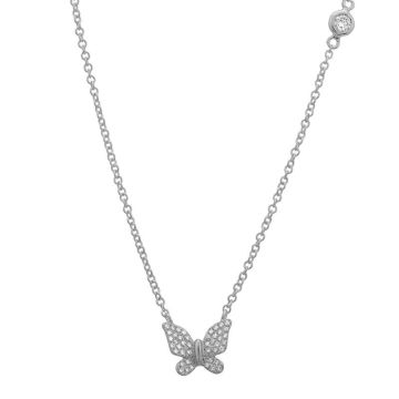 Small Diamond Butterfly Necklace with Diamond on the Chain in 14K Gold