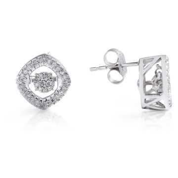 Floating Diamond Square-Shaped Stud Earrings 14K White Gold 