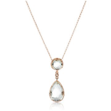 Round & Pear-Shaped Prasiolite Drop Pendant in 14K Rose Gold