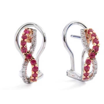 Two-Tone Infinity Ruby and Diamond Earrings in 14K White and Rose Gold