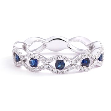 Sapphire and Diamond Marquise Eclipse Stackable Ring in 18K White Gold (4mm)