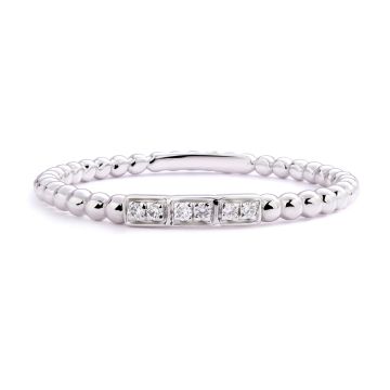 Beaded Diamond Square Stackable Ring in 18K White Gold (1.70mm)
