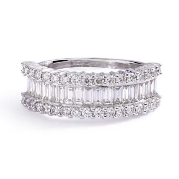 Double Row Round and Baguette Diamond Ring in 14k White Gold (2.04ct)
