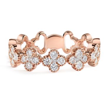 Clover Diamond Ring with Milgrain in 18k Rose Gold (0.60ct)