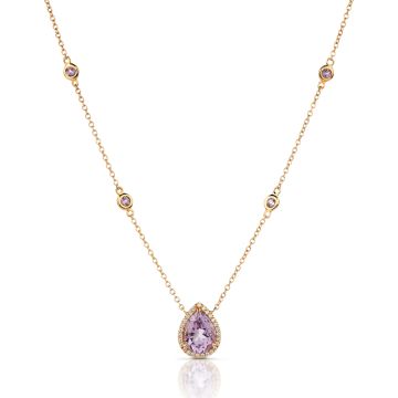 Pear Shaped Amethyst Diamond Halo Pendant in 18k Rose Gold
