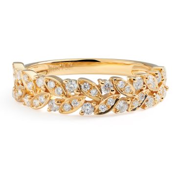 Double Row Leaf Diamond Ring in 18k Yellow Gold (0.38ct)