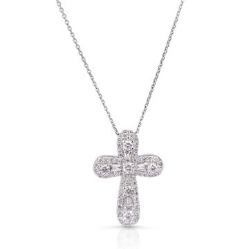 Mini Baguette Diamond Cross Pendant in 18K White Gold (1.07ct)