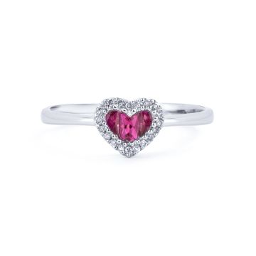 Mini Baguette Ruby Diamond Heart Ring in 14K White Gold (0.30ct)